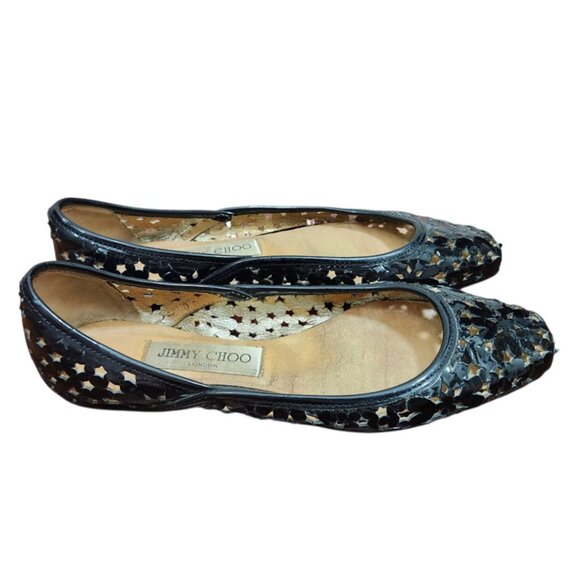 Jimmy Choo Laser Cut Pointed Toe Flats Black Patent Leather Shoes Size 36.5 - Picture 4 of 12